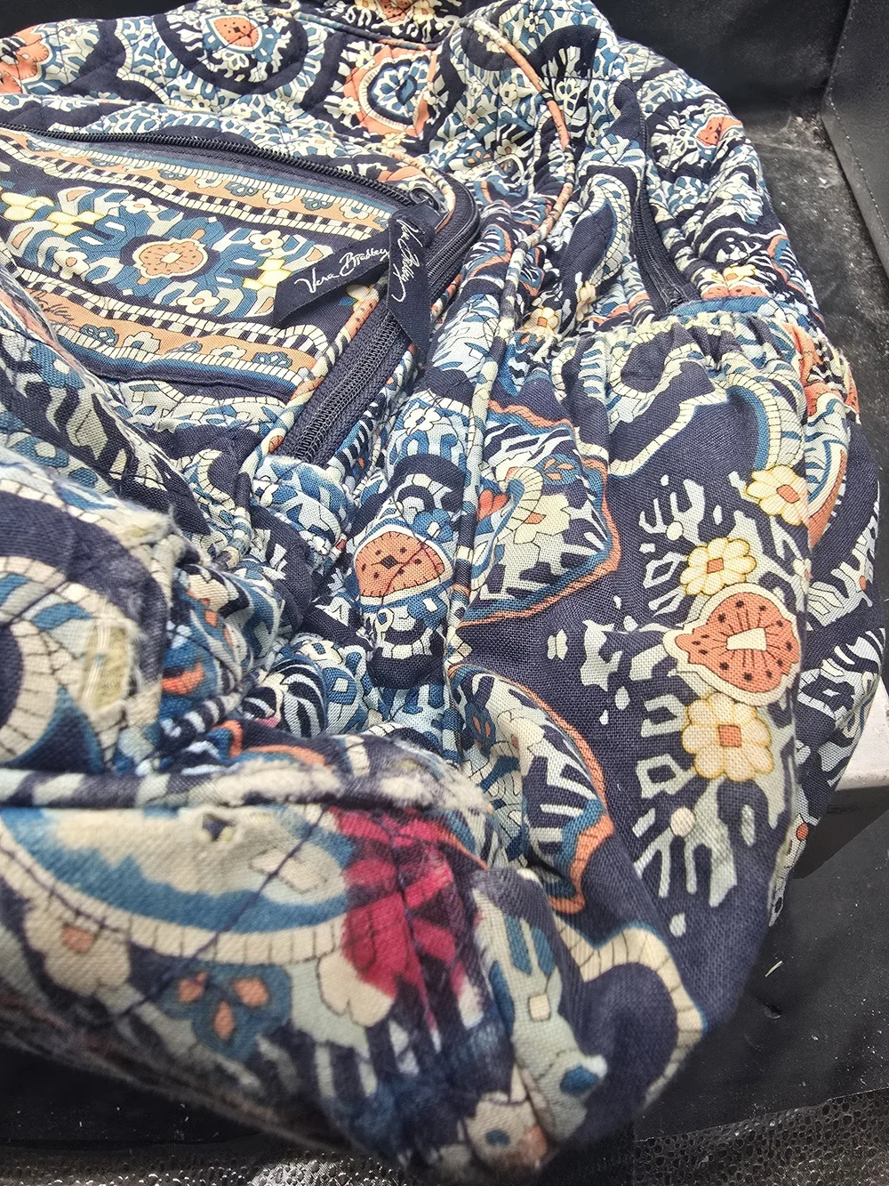 Vera Bradley Quilted Paisley Navy and Coral Backpack